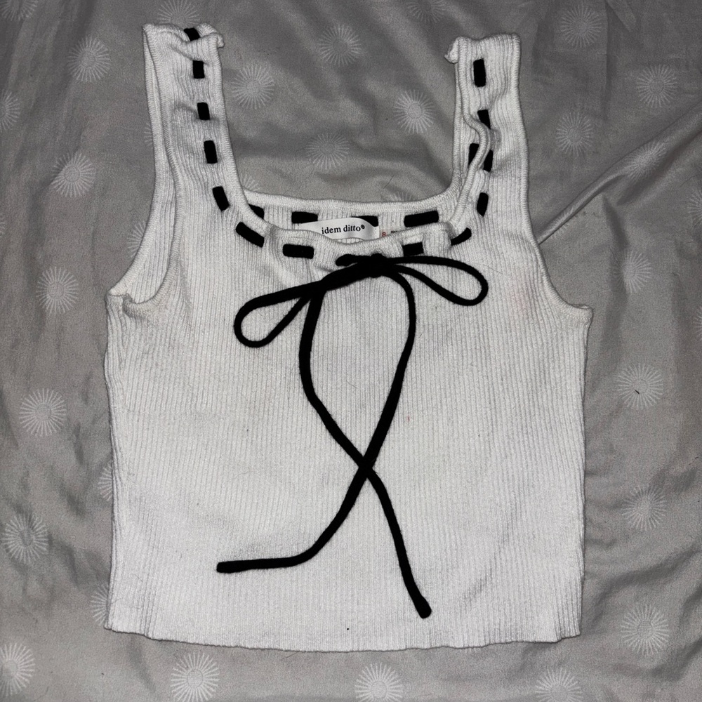 Elegant White Tank Top with Black Detailing